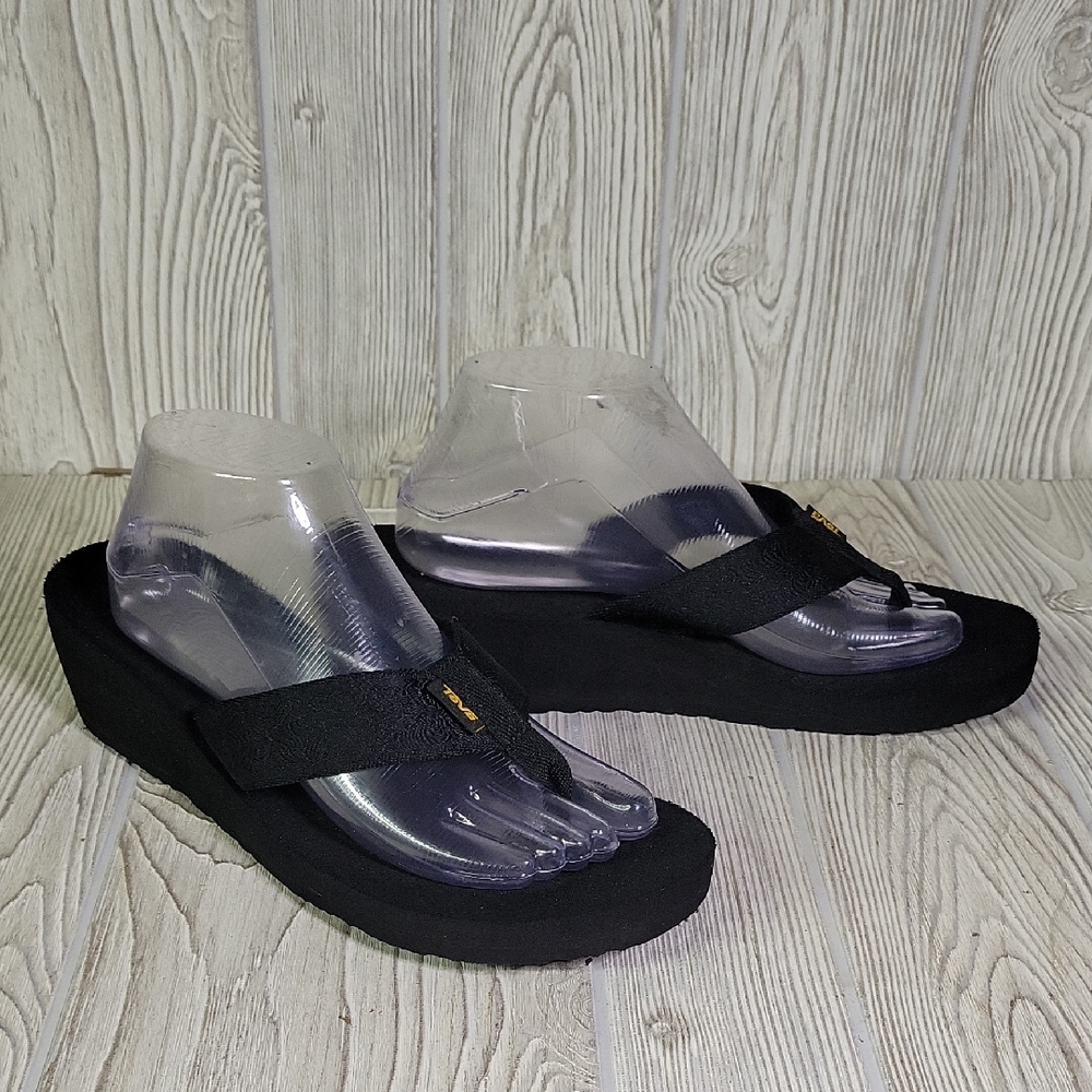 Teva Mush Mandalyn Wedge Black Flip Flop Sandals Womens Size 11
